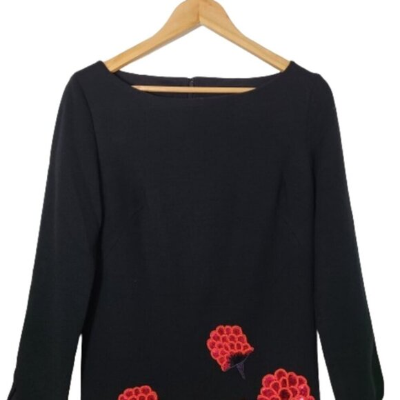 TORY BURCH Etta Black Virgin Wool Blend Embellished Mini Dress Women's Size 6 - Picture 7 of 15